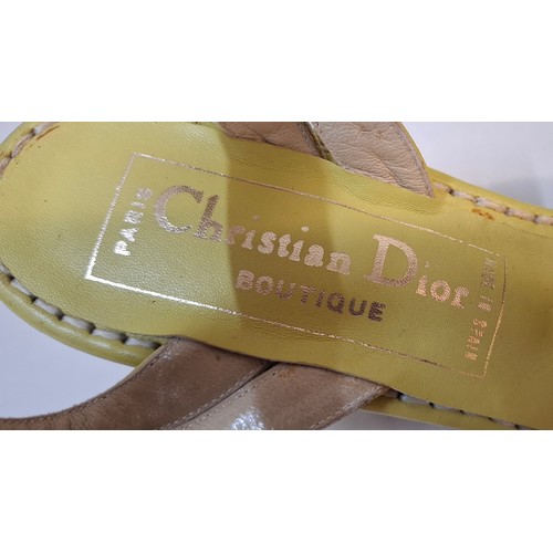 14 - Christian Dior & Versace- A pair of late 20th Century unworn Dior green leather wedge heel sandals s... 
