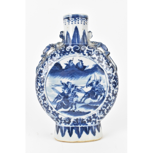 10 - Two Chinese blue and white porcelain moonflasks, Qing dynasty, late 19th century, each of flattened ... 