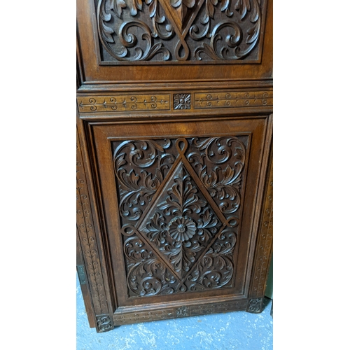 15A - A circa 1900 Chinese carved hardwood five-panel screen, reputedly from Peking Palace, each panel pro... 