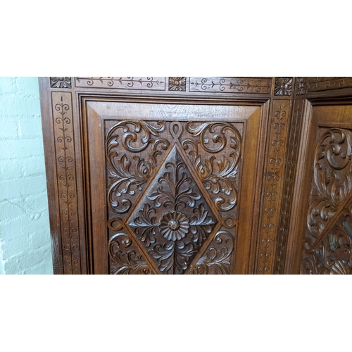 15A - A circa 1900 Chinese carved hardwood five-panel screen, reputedly from Peking Palace, each panel pro... 