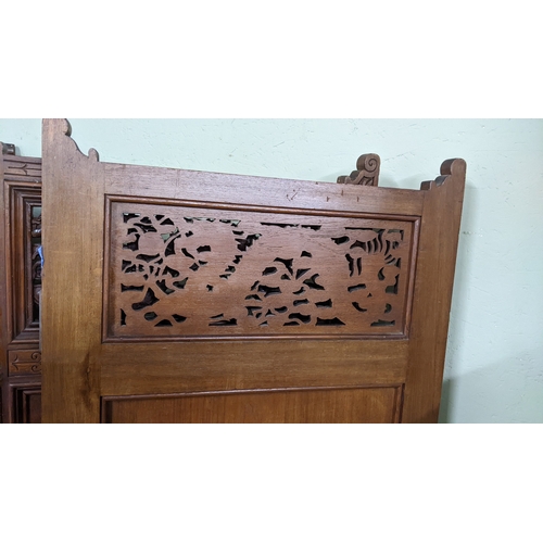 15A - A circa 1900 Chinese carved hardwood five-panel screen, reputedly from Peking Palace, each panel pro... 
