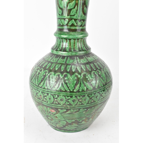25A - A late 19th cent Indian pottery water bottle vase, circa 1880s, copper green and black glaze over re... 