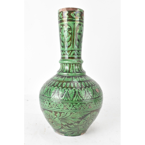 25A - A late 19th cent Indian pottery water bottle vase, circa 1880s, copper green and black glaze over re... 