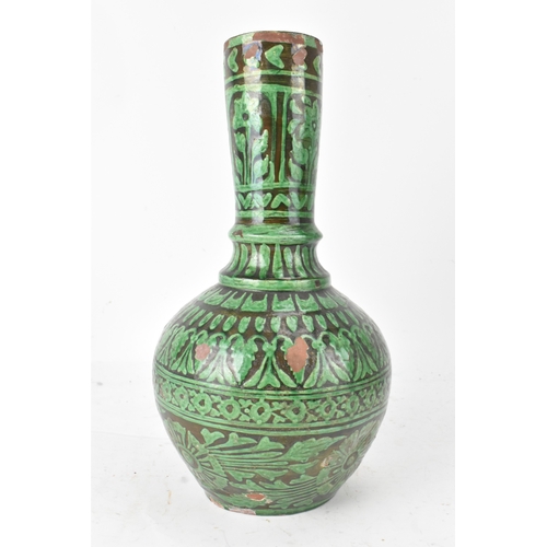 25A - A late 19th cent Indian pottery water bottle vase, circa 1880s, copper green and black glaze over re... 