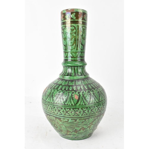 25A - A late 19th cent Indian pottery water bottle vase, circa 1880s, copper green and black glaze over re... 