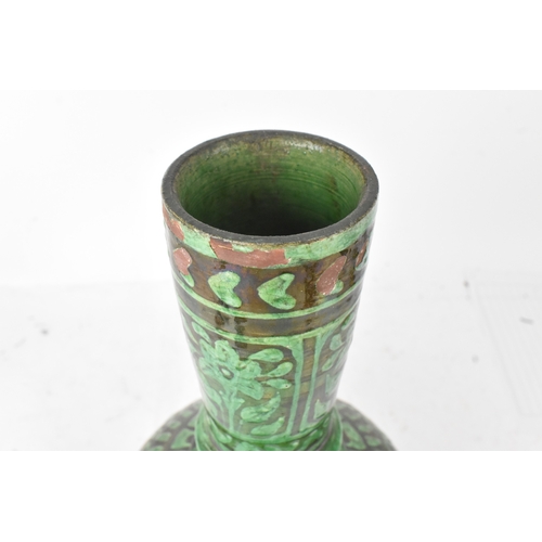 25A - A late 19th cent Indian pottery water bottle vase, circa 1880s, copper green and black glaze over re... 