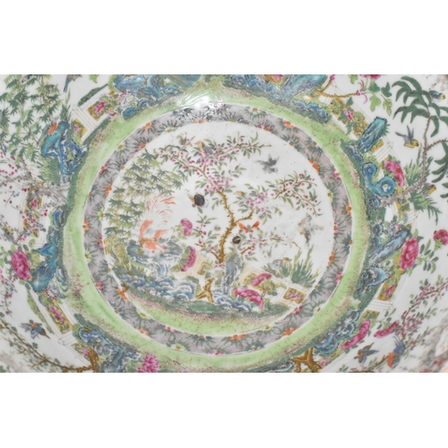 3 - A Chinese export famille rose punch bowl, Qing Dynasty, 19th century, enamelled to the exterior and ... 