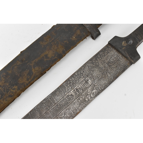 33 - A 19th century Sudanese / North African sword (kaskara type), the broad double-edged steel blade etc... 