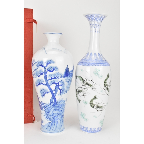 35 - A selection of five Chinese 20th century egg shell porcelain vases, to include a blue and white ovoi... 