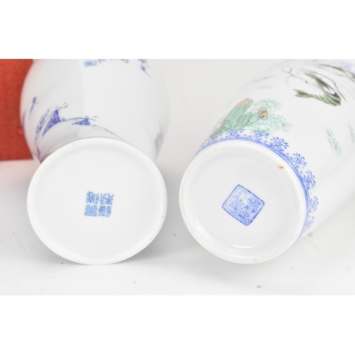 35 - A selection of five Chinese 20th century egg shell porcelain vases, to include a blue and white ovoi... 
