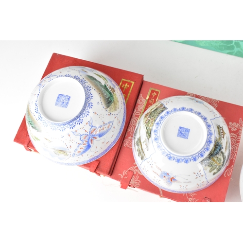 36 - A selection of Chinese egg shell porcelain to include a famille rose millefleur bowl, tea bowl decor... 