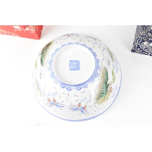 36 - A selection of Chinese egg shell porcelain to include a famille rose millefleur bowl, tea bowl decor... 