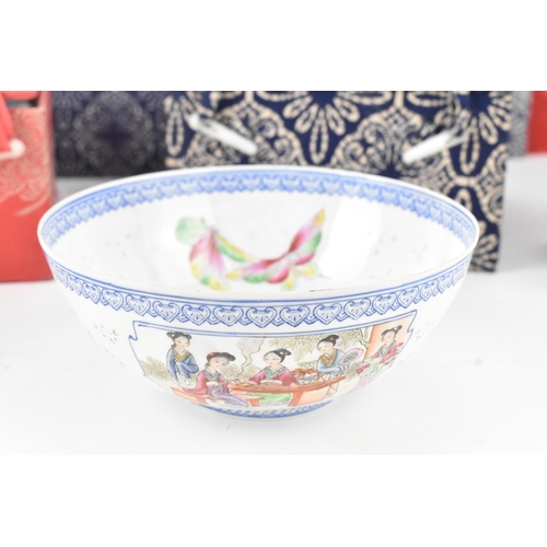36 - A selection of Chinese egg shell porcelain to include a famille rose millefleur bowl, tea bowl decor... 