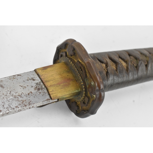 39 - A Japanese WWII Shin-Gunto neo army officers sword, circa 1937-45, prunus cast tsuba, brown braid bo... 