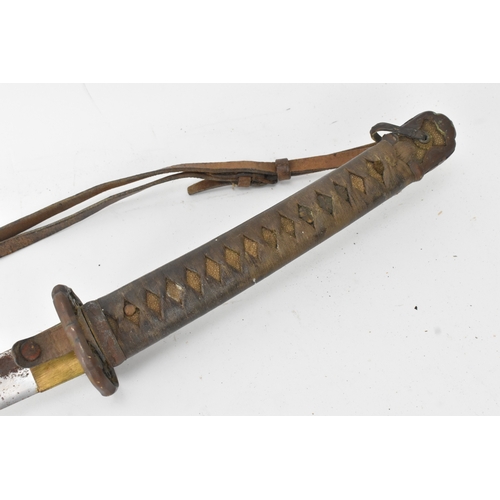 39 - A Japanese WWII Shin-Gunto neo army officers sword, circa 1937-45, prunus cast tsuba, brown braid bo... 