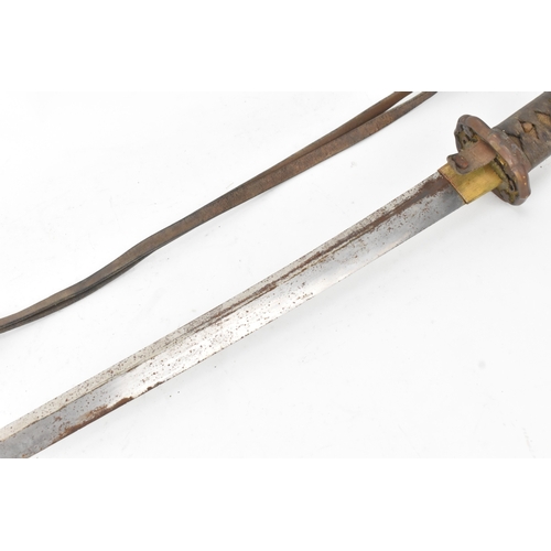 39 - A Japanese WWII Shin-Gunto neo army officers sword, circa 1937-45, prunus cast tsuba, brown braid bo... 