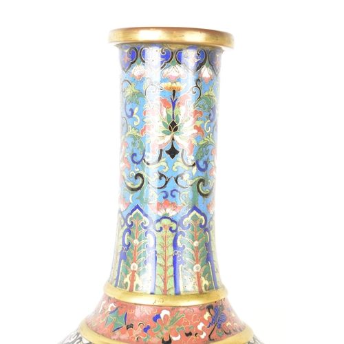 43 - A Chinese cloisonné enamel vase, late 19th/early 20th century, of bulbous form with tall cylindrical... 