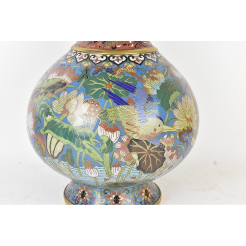 43 - A Chinese cloisonné enamel vase, late 19th/early 20th century, of bulbous form with tall cylindrical... 