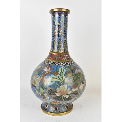 43 - A Chinese cloisonné enamel vase, late 19th/early 20th century, of bulbous form with tall cylindrical... 