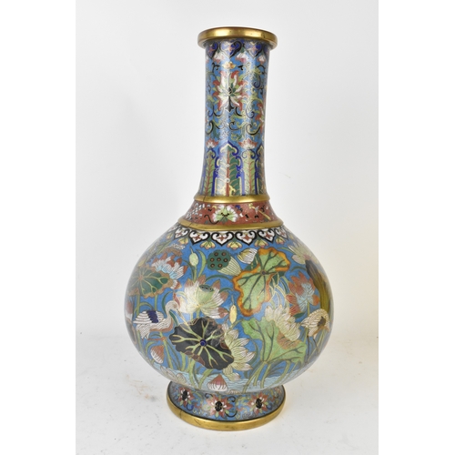 43 - A Chinese cloisonné enamel vase, late 19th/early 20th century, of bulbous form with tall cylindrical... 