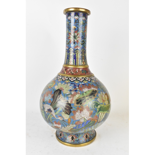 43 - A Chinese cloisonné enamel vase, late 19th/early 20th century, of bulbous form with tall cylindrical... 