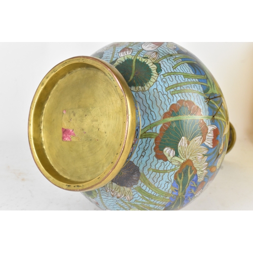 43 - A Chinese cloisonné enamel vase, late 19th/early 20th century, of bulbous form with tall cylindrical... 