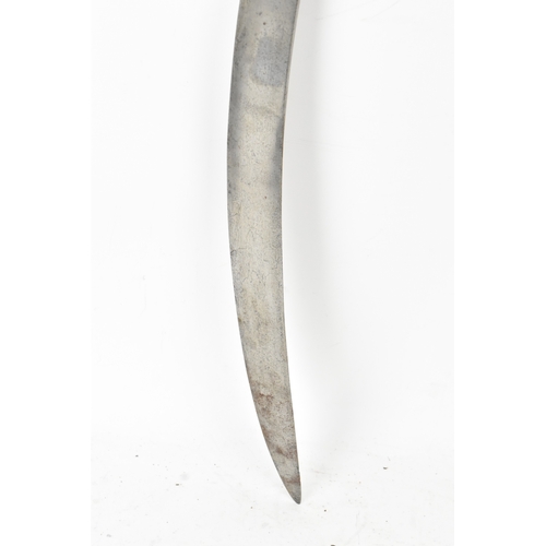 47 - A 19th century Indian tulwar sword, the curved single-edged steel blade with a disc pommel hilt, eng... 