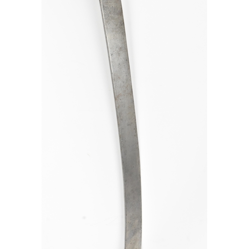 47 - A 19th century Indian tulwar sword, the curved single-edged steel blade with a disc pommel hilt, eng... 