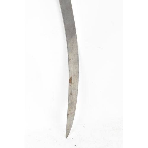 47 - A 19th century Indian tulwar sword, the curved single-edged steel blade with a disc pommel hilt, eng... 