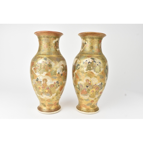 5 - A pair of Japanese Satsuma vases, attributed to Yasuda Company, Kyoto, late Meiji period, each paint... 