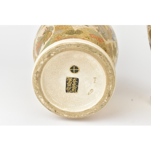 5 - A pair of Japanese Satsuma vases, attributed to Yasuda Company, Kyoto, late Meiji period, each paint... 