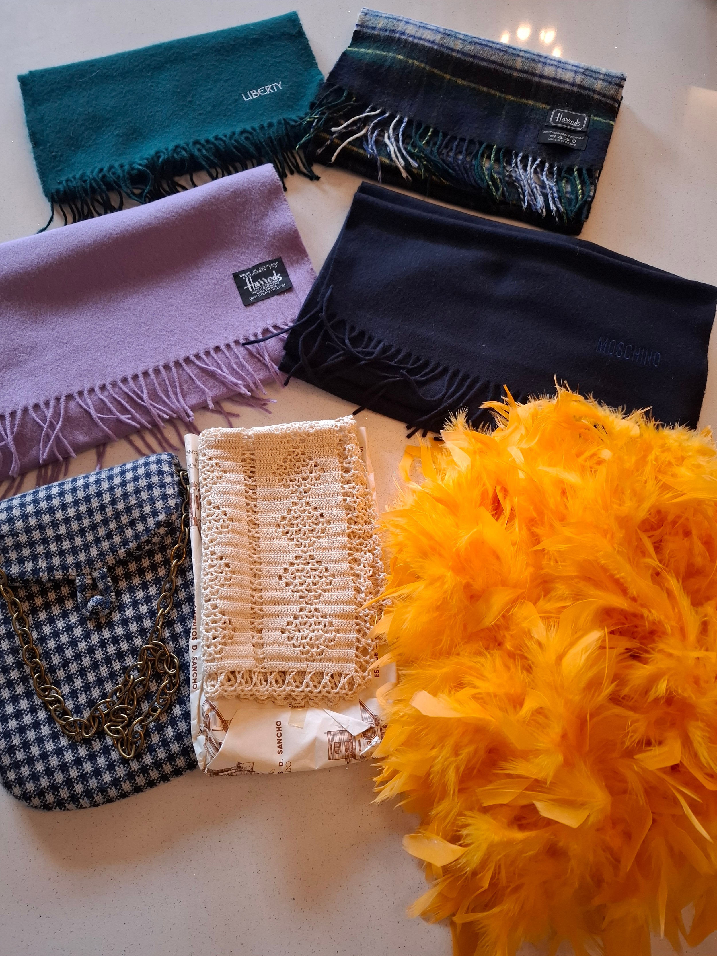 Mixed fashion accessories to include a green Liberty cashmere mix scarf ...