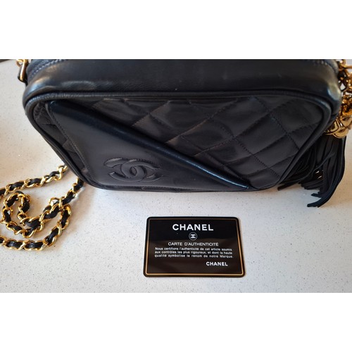 1 - Chanel- A late 1980's/early 1990's navy lambskin leather Matrasse Fringe quilted crossbody bag, 18cm... 