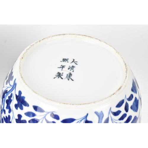 35A - A pair of Chinese blue and white porcelain ginger jars, late Qing dynasty, each of ovoid form with l... 