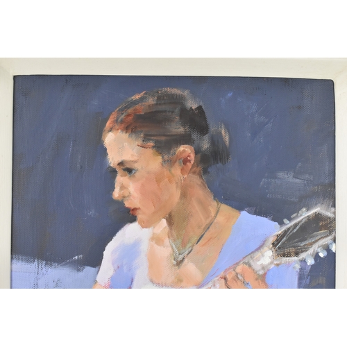 14 - Muriel Barclay (20th century) An oil on canvas depicting a woman with mandolin, signed Barclay lower... 