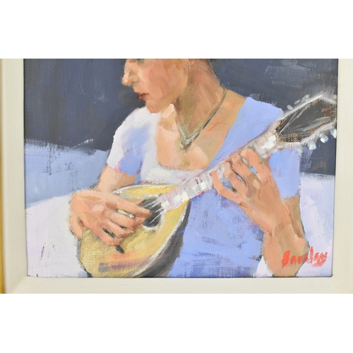 14 - Muriel Barclay (20th century) An oil on canvas depicting a woman with mandolin, signed Barclay lower... 