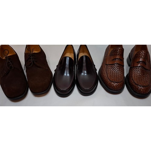 59 - Three pairs of gents leather shoes, unworn and as new, to include Camel brown slip ons size 8.5F, Br... 