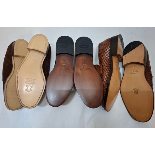 59 - Three pairs of gents leather shoes, unworn and as new, to include Camel brown slip ons size 8.5F, Br... 