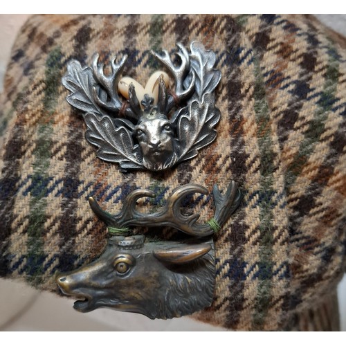60 - Vintage hunting and deerstalker hats to include a German Terzel green cord hat with 2 hunting relate... 
