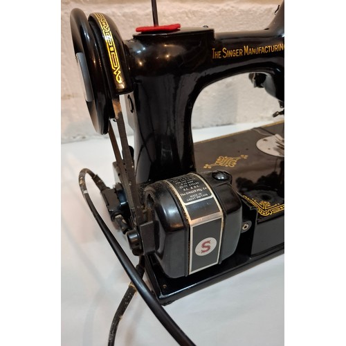 47 - A 1950'S electric Singer 221K sewing machine A/F, serial no:EG305413 with case and accessories. Loca... 