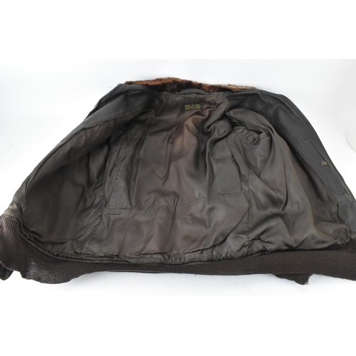 42 - A 1940s leather flying jacket A/F, with label 'Buaer U.S Navy G-1 flight Jacket Spec.55J14 (AER). Lo... 