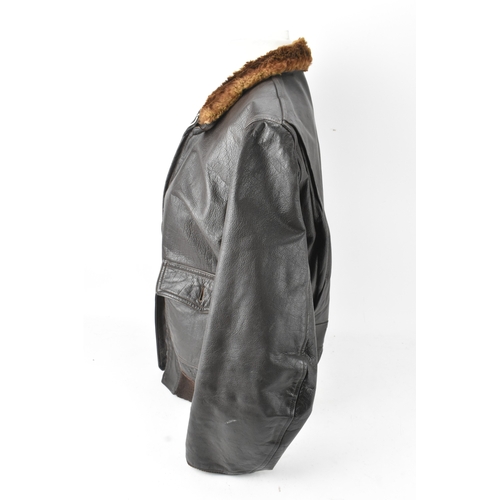 42 - A 1940s leather flying jacket A/F, with label 'Buaer U.S Navy G-1 flight Jacket Spec.55J14 (AER). Lo... 