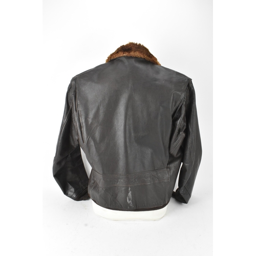42 - A 1940s leather flying jacket A/F, with label 'Buaer U.S Navy G-1 flight Jacket Spec.55J14 (AER). Lo... 