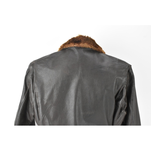 42 - A 1940s leather flying jacket A/F, with label 'Buaer U.S Navy G-1 flight Jacket Spec.55J14 (AER). Lo... 