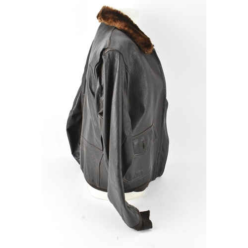 42 - A 1940s leather flying jacket A/F, with label 'Buaer U.S Navy G-1 flight Jacket Spec.55J14 (AER). Lo... 