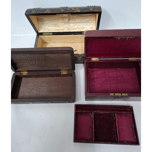 39 - Three boxes comprising a Victorian domed coromandel jewellery box having a cream water silk lining a... 