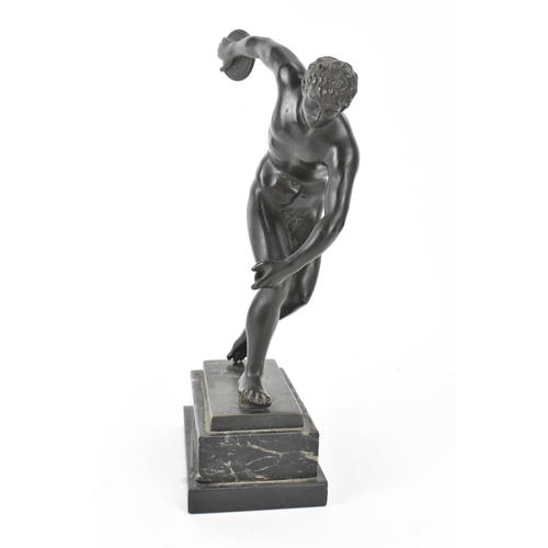 11 - A late 19th/early 20th century Grand Tour bronze figure of the Discobolus, the nude athlete poised i... 