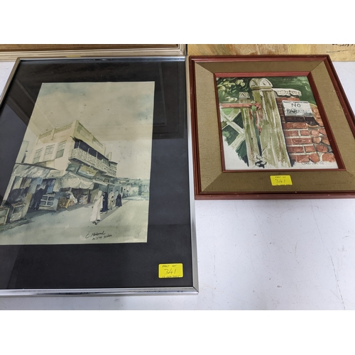 341 - A mixed quantity of pictures to include a Catherine J Stephenson print of a jetty and sea front hous... 