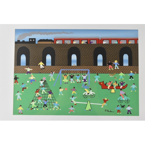 15 - Gordon Barker (contemporary Devon artist), acrylic on board, entitled 'Fun in the Viaduct Park', sig... 