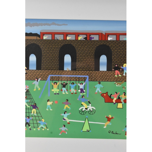 15 - Gordon Barker (contemporary Devon artist), acrylic on board, entitled 'Fun in the Viaduct Park', sig... 